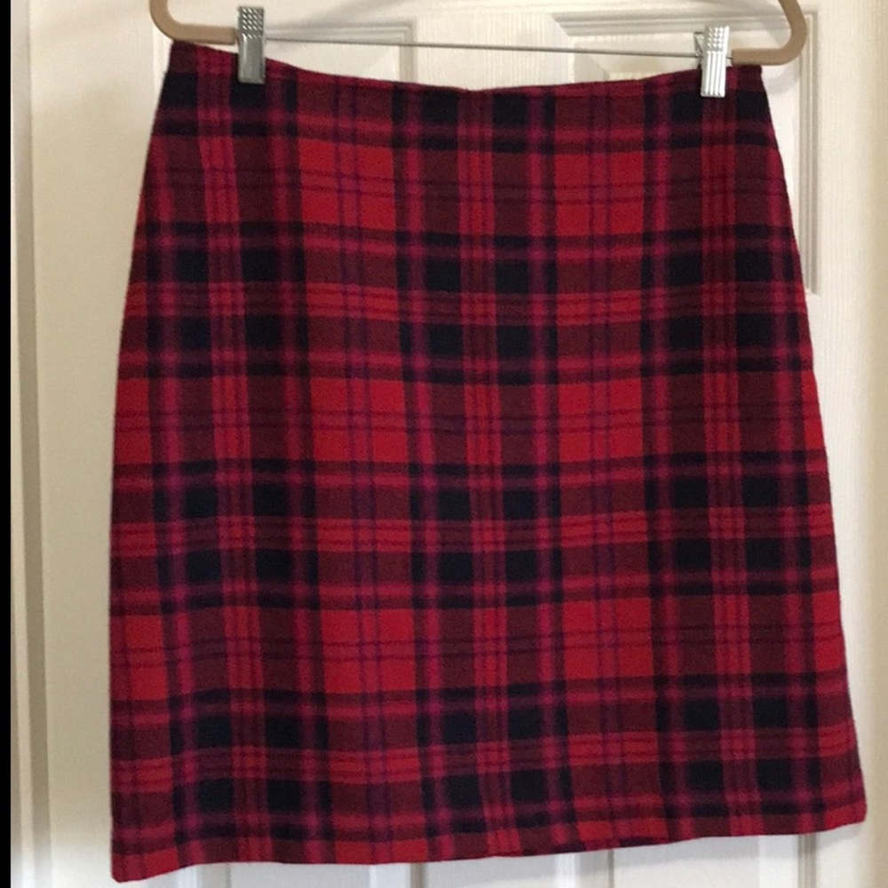 Talbots Red Navy Plaid Wool Blend Pencil Skirt Size 10 Lined Preppy NWOT